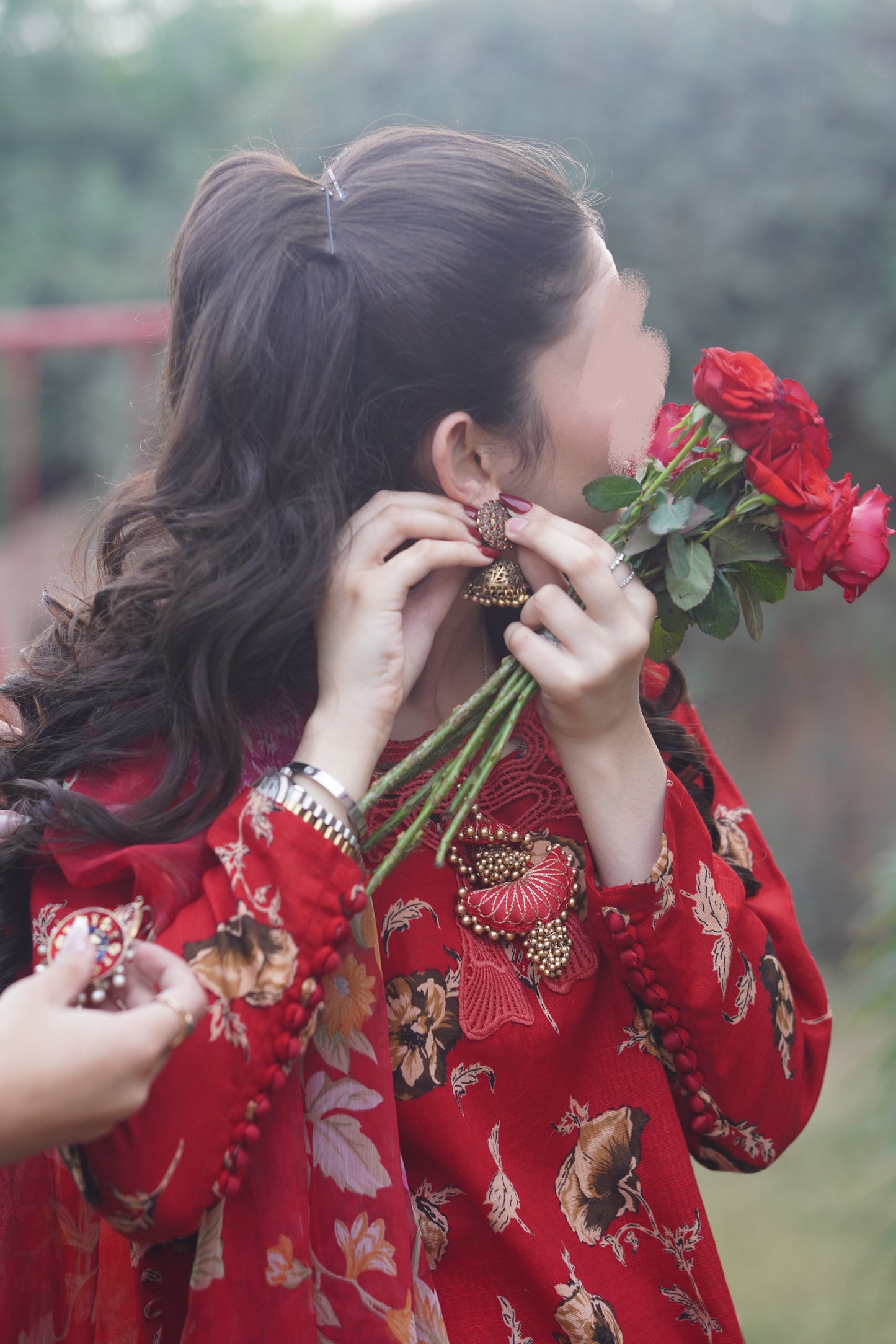 Vermillion Blooms, 2 piece khaddar dress