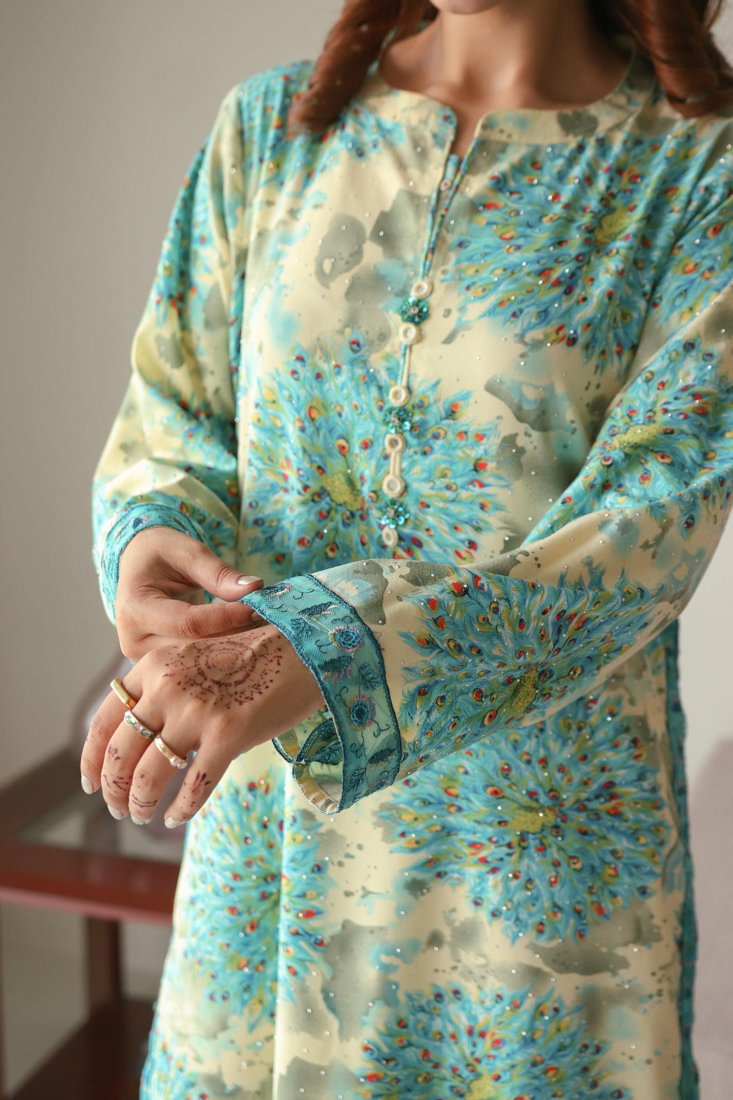 Peacock bloom 2-piece soft georgette dress