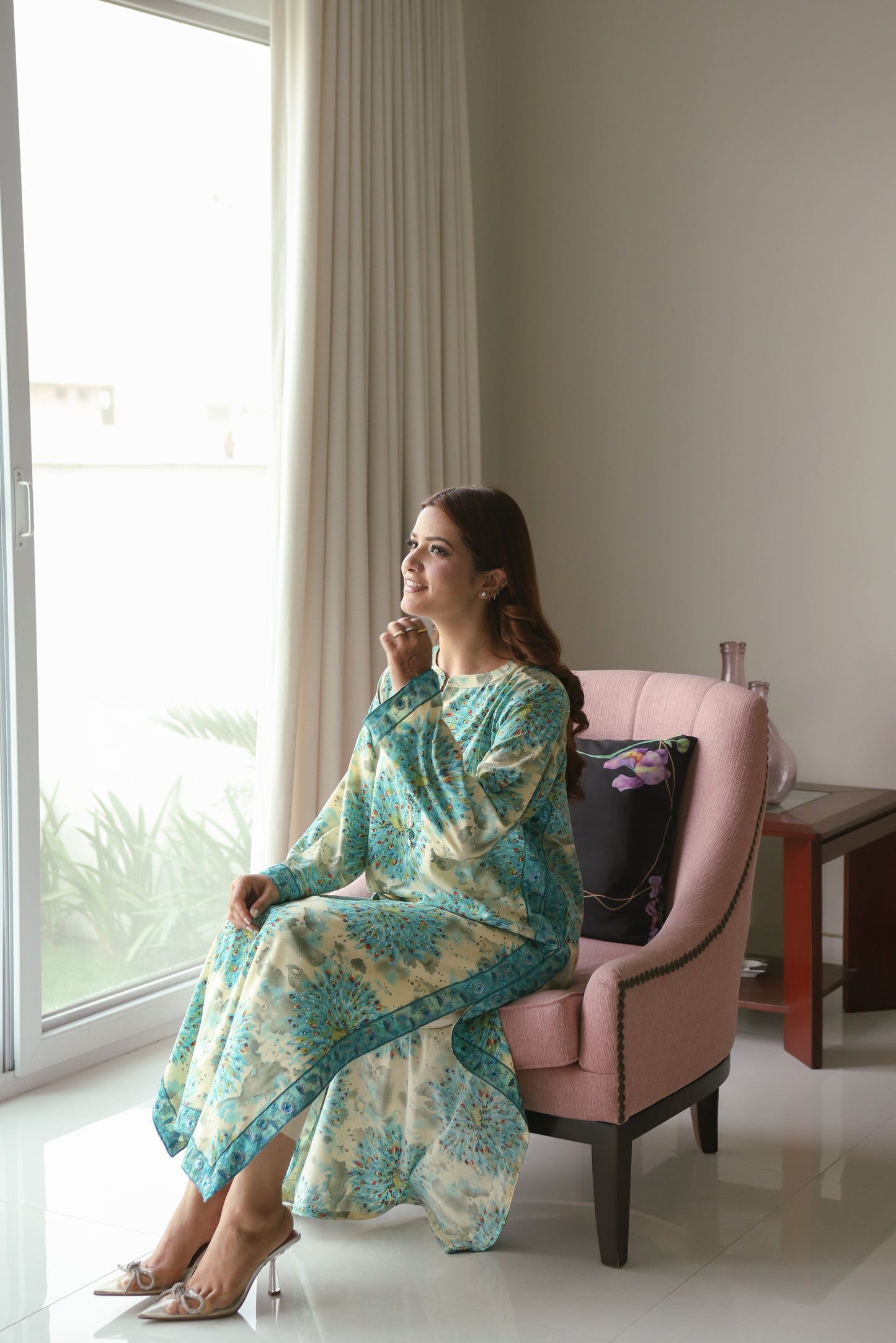 Peacock bloom 2-piece soft georgette dress