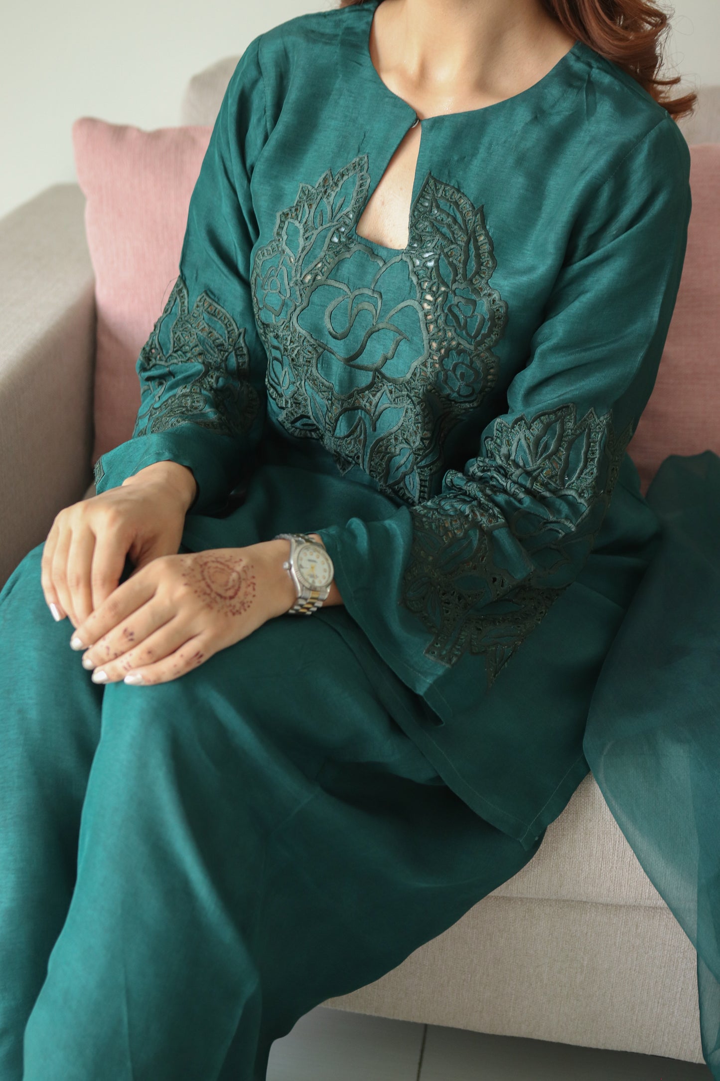 Emerald Elegance  3-piece tussle silk dress