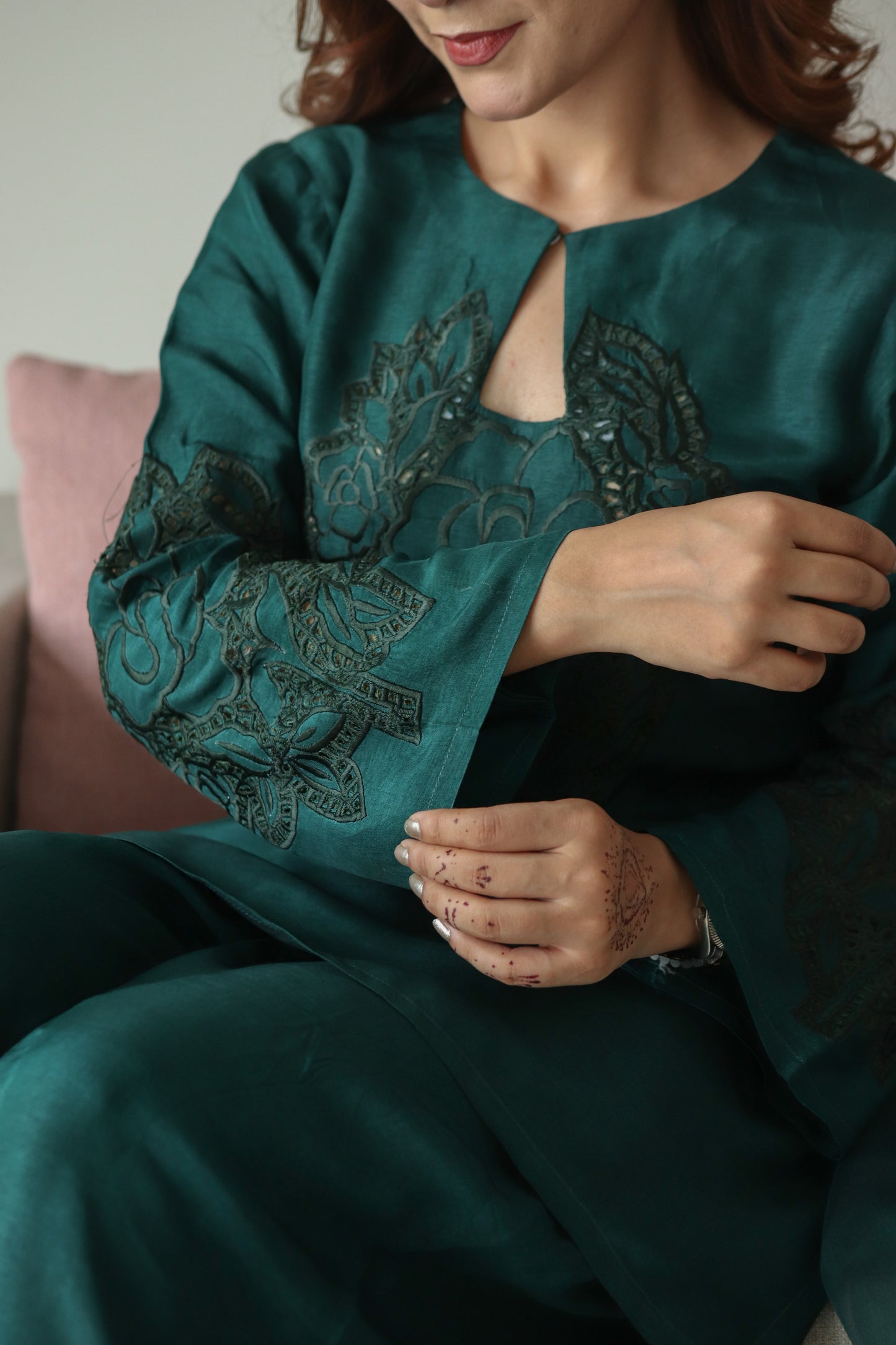 Emerald Elegance  3-piece tussle silk dress
