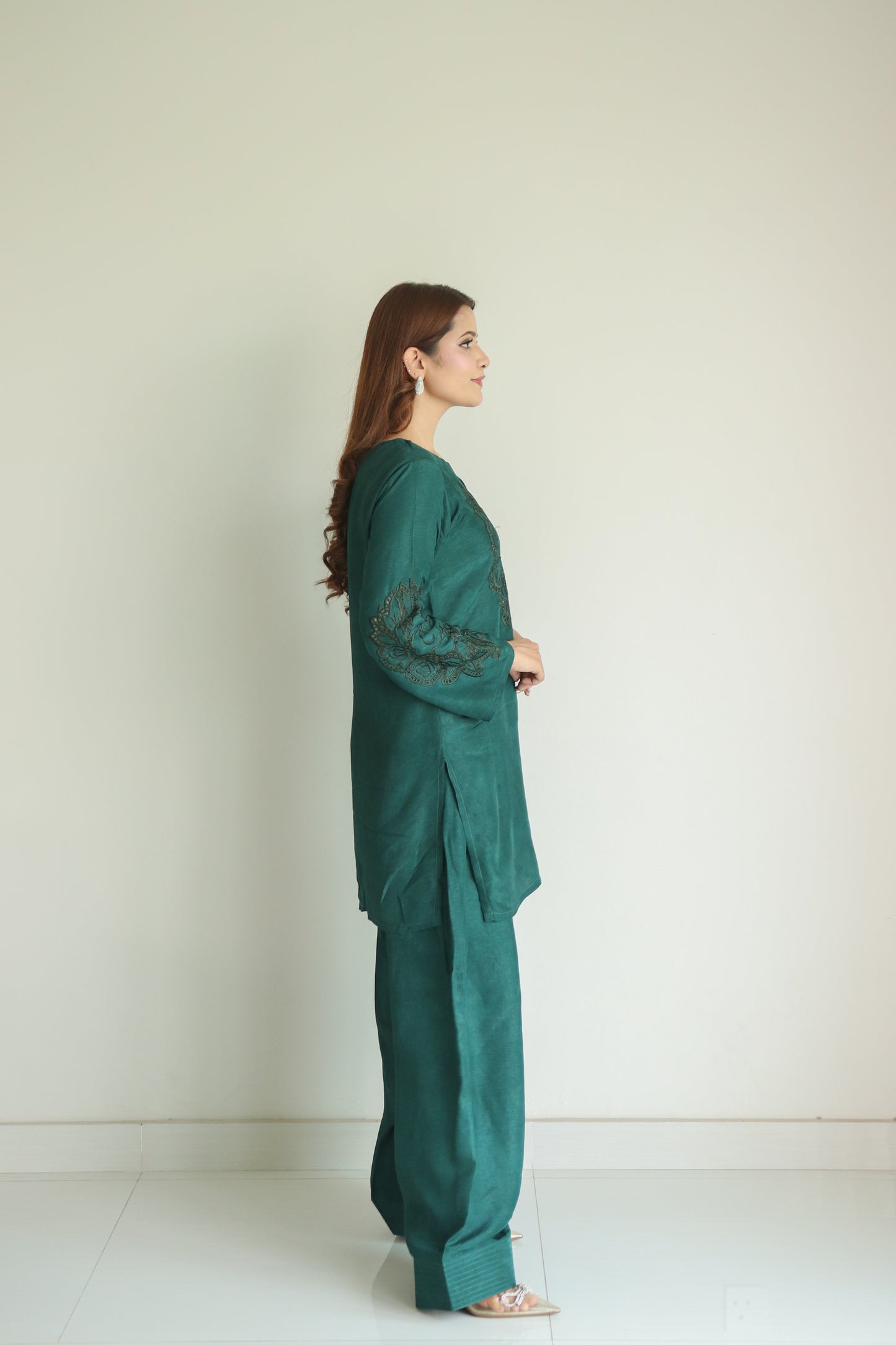 Emerald Elegance  3-piece tussle silk dress