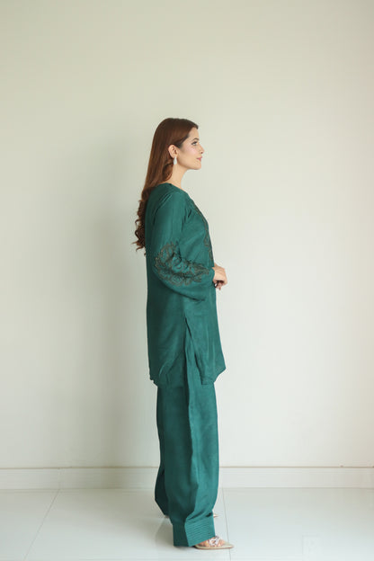 Emerald Elegance  3-piece tussle silk dress