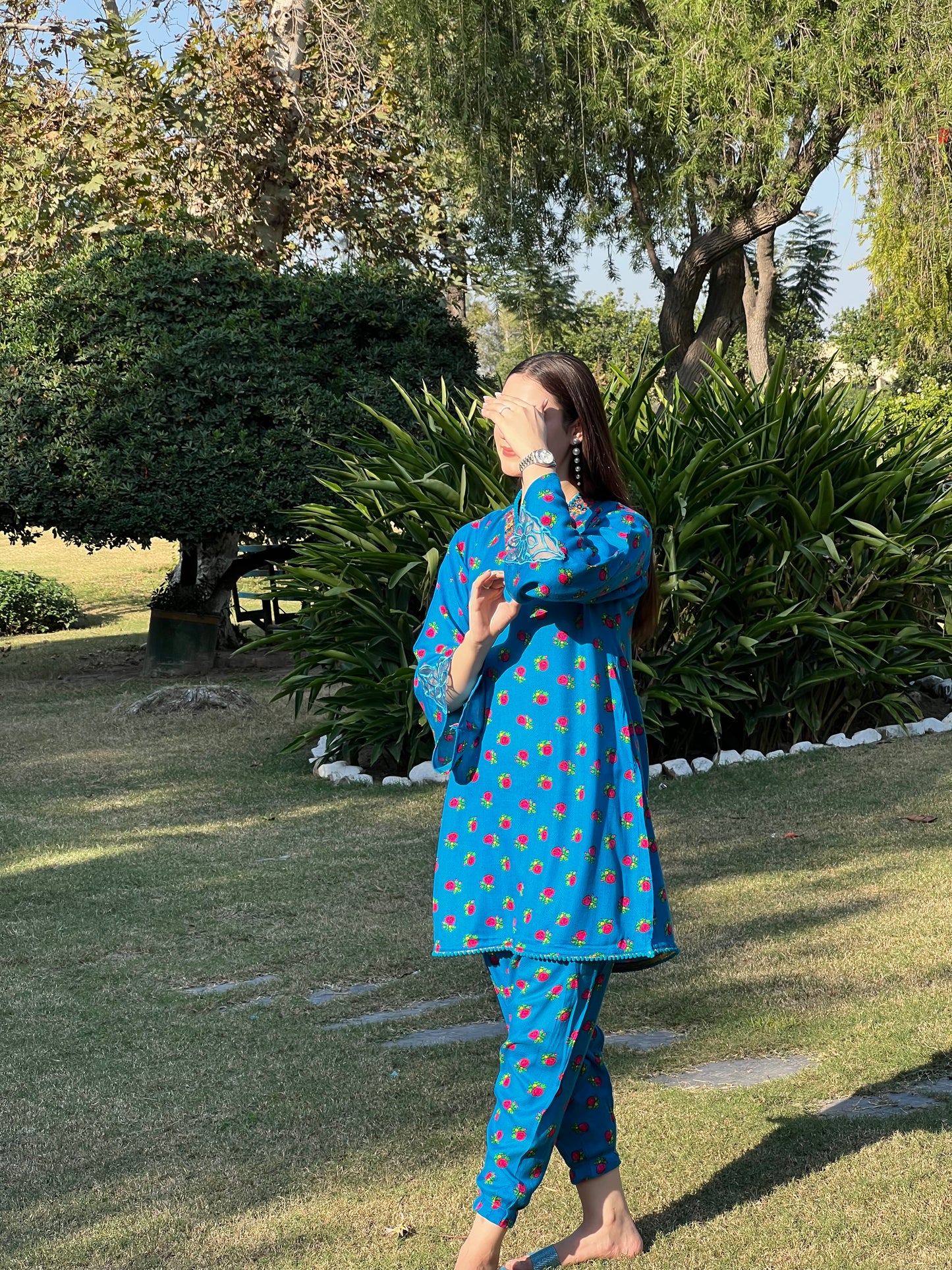 Azure, two-piece karandi dress